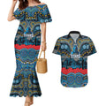ANZAC Day Gold Coast Titans Couples Matching Mermaid Dress and Hawaiian Shirt Military Memorial Aboriginal Indigenous Art