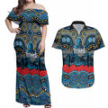ANZAC Day Gold Coast Titans Couples Matching Off Shoulder Maxi Dress and Hawaiian Shirt Military Memorial Aboriginal Indigenous Art