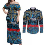 ANZAC Day Gold Coast Titans Couples Matching Off Shoulder Maxi Dress and Long Sleeve Button Shirt Military Memorial Aboriginal Indigenous Art