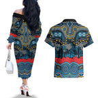 ANZAC Day Gold Coast Titans Couples Matching Off The Shoulder Long Sleeve Dress and Hawaiian Shirt Military Memorial Aboriginal Indigenous Art