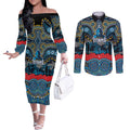 ANZAC Day Gold Coast Titans Couples Matching Off The Shoulder Long Sleeve Dress and Long Sleeve Button Shirt Military Memorial Aboriginal Indigenous Art
