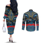 ANZAC Day Gold Coast Titans Couples Matching Off The Shoulder Long Sleeve Dress and Long Sleeve Button Shirt Military Memorial Aboriginal Indigenous Art