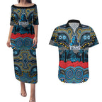 ANZAC Day Gold Coast Titans Couples Matching Puletasi and Hawaiian Shirt Military Memorial Aboriginal Indigenous Art