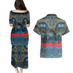 ANZAC Day Gold Coast Titans Couples Matching Puletasi and Hawaiian Shirt Military Memorial Aboriginal Indigenous Art
