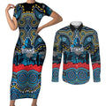 ANZAC Day Gold Coast Titans Couples Matching Short Sleeve Bodycon Dress and Long Sleeve Button Shirt Military Memorial Aboriginal Indigenous Art