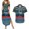 ANZAC Day Gold Coast Titans Couples Matching Summer Maxi Dress and Hawaiian Shirt Military Memorial Aboriginal Indigenous Art