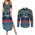 ANZAC Day Gold Coast Titans Couples Matching Summer Maxi Dress and Long Sleeve Button Shirt Military Memorial Aboriginal Indigenous Art