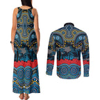 ANZAC Day Gold Coast Titans Couples Matching Tank Maxi Dress and Long Sleeve Button Shirt Military Memorial Aboriginal Indigenous Art