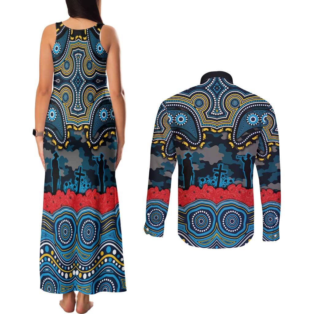 ANZAC Day Gold Coast Titans Couples Matching Tank Maxi Dress and Long Sleeve Button Shirt Military Memorial Aboriginal Indigenous Art