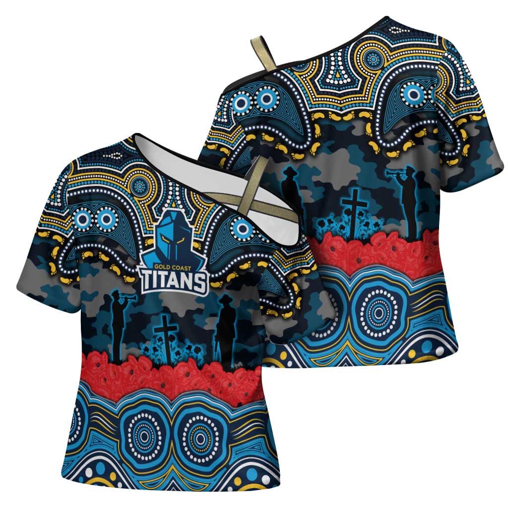 ANZAC Day Gold Coast Titans Cross Shoulder Shirt Military Memorial Aboriginal Indigenous Art