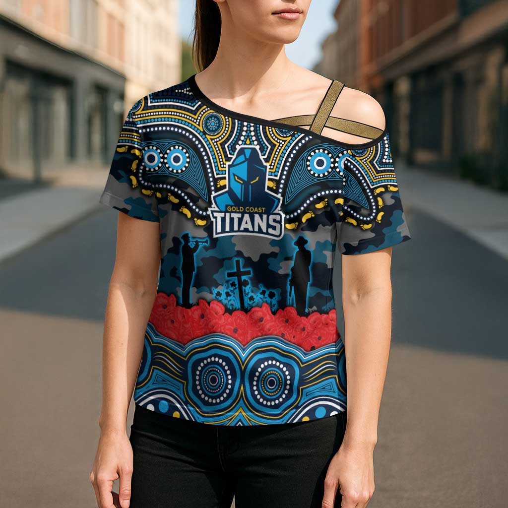 ANZAC Day Gold Coast Titans Cross Shoulder Shirt Military Memorial Aboriginal Indigenous Art