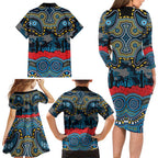 ANZAC Day Gold Coast Titans Family Matching Long Sleeve Bodycon Dress and Hawaiian Shirt Military Memorial Aboriginal Indigenous Art