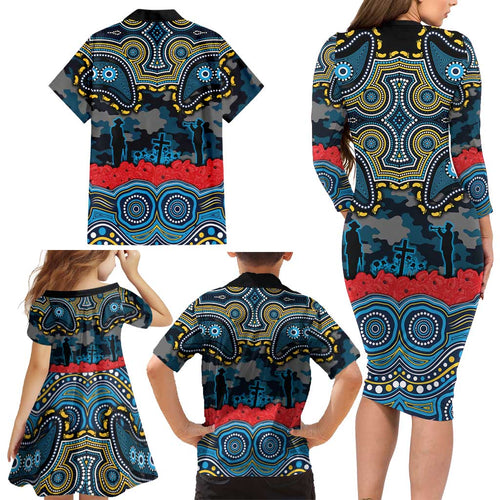 ANZAC Day Gold Coast Titans Family Matching Long Sleeve Bodycon Dress and Hawaiian Shirt Military Memorial Aboriginal Indigenous Art