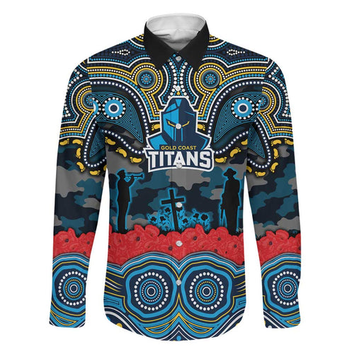 ANZAC Day Gold Coast Titans Family Matching Long Sleeve Bodycon Dress and Hawaiian Shirt Military Memorial Aboriginal Indigenous Art