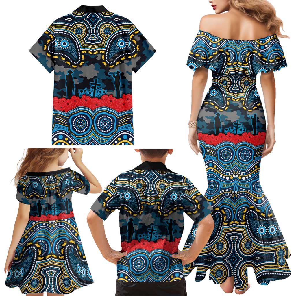 ANZAC Day Gold Coast Titans Family Matching Mermaid Dress and Hawaiian Shirt Military Memorial Aboriginal Indigenous Art