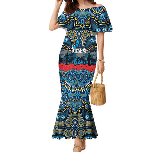 ANZAC Day Gold Coast Titans Family Matching Mermaid Dress and Hawaiian Shirt Military Memorial Aboriginal Indigenous Art