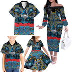 ANZAC Day Gold Coast Titans Family Matching Off The Shoulder Long Sleeve Dress and Hawaiian Shirt Military Memorial Aboriginal Indigenous Art