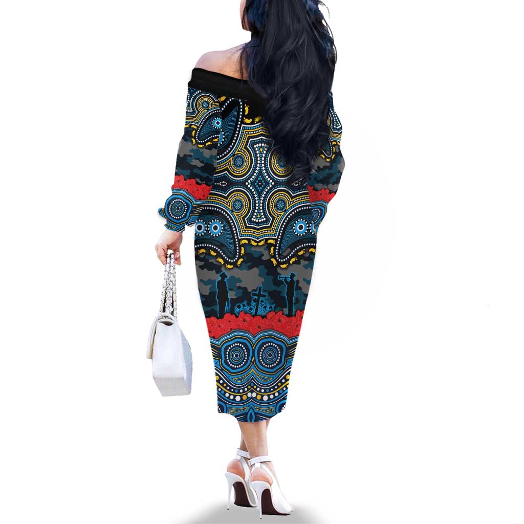 ANZAC Day Gold Coast Titans Family Matching Off The Shoulder Long Sleeve Dress and Hawaiian Shirt Military Memorial Aboriginal Indigenous Art