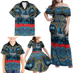 ANZAC Day Gold Coast Titans Family Matching Off Shoulder Maxi Dress and Hawaiian Shirt Military Memorial Aboriginal Indigenous Art