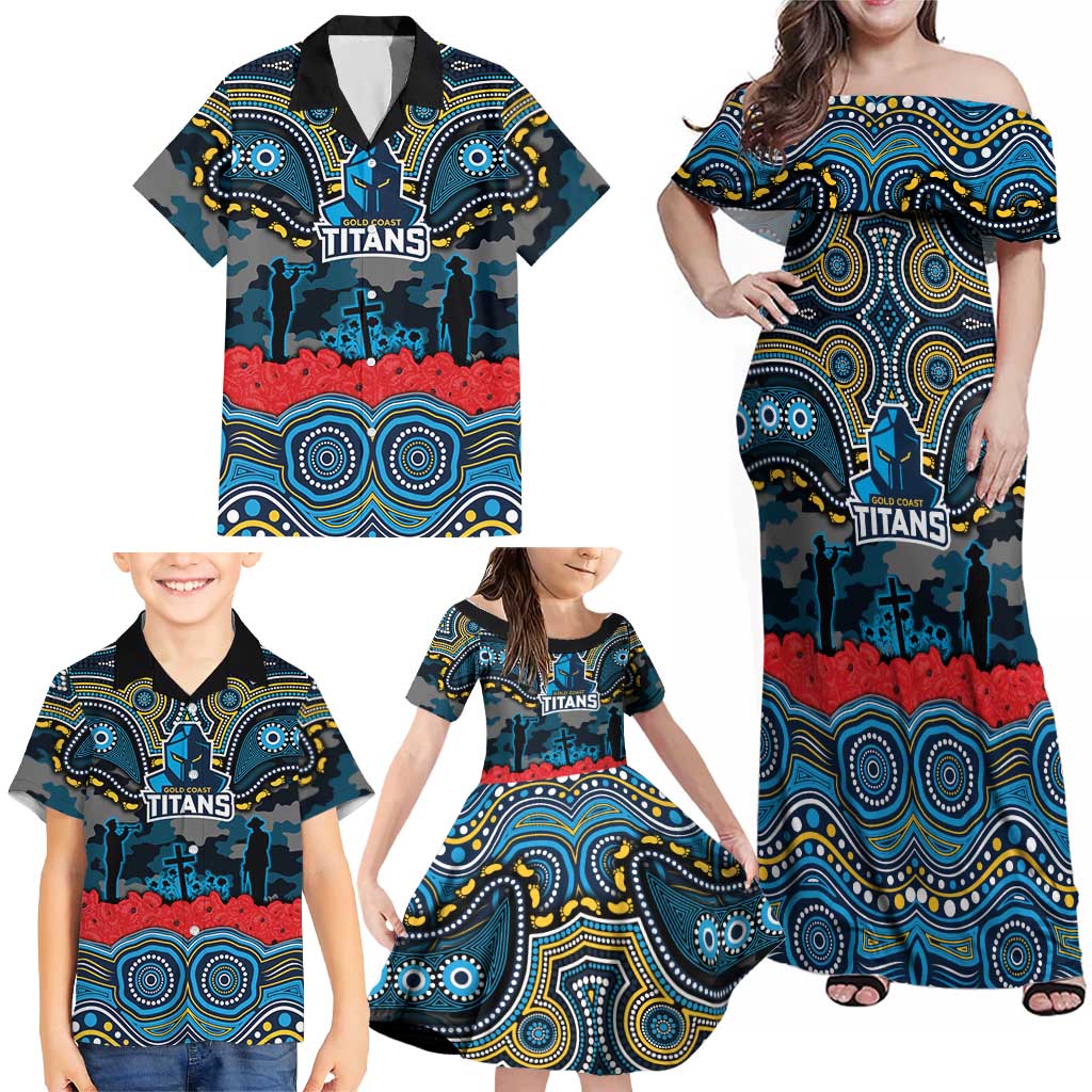 ANZAC Day Gold Coast Titans Family Matching Off Shoulder Maxi Dress and Hawaiian Shirt Military Memorial Aboriginal Indigenous Art