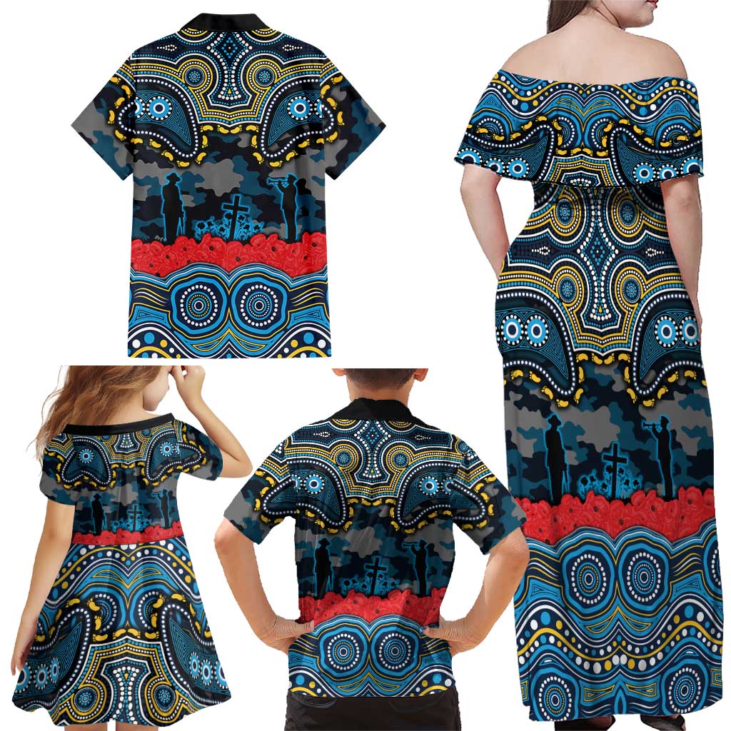 ANZAC Day Gold Coast Titans Family Matching Off Shoulder Maxi Dress and Hawaiian Shirt Military Memorial Aboriginal Indigenous Art
