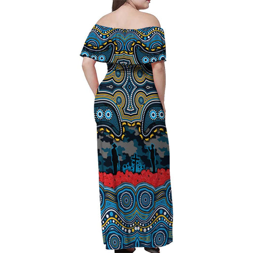 ANZAC Day Gold Coast Titans Family Matching Off Shoulder Maxi Dress and Hawaiian Shirt Military Memorial Aboriginal Indigenous Art