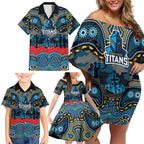 ANZAC Day Gold Coast Titans Family Matching Off Shoulder Short Dress and Hawaiian Shirt Military Memorial Aboriginal Indigenous Art