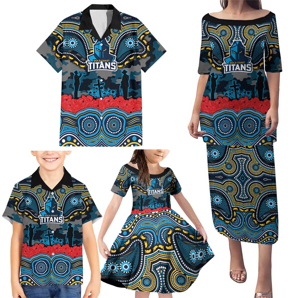 ANZAC Day Gold Coast Titans Family Matching Puletasi and Hawaiian Shirt Military Memorial Aboriginal Indigenous Art