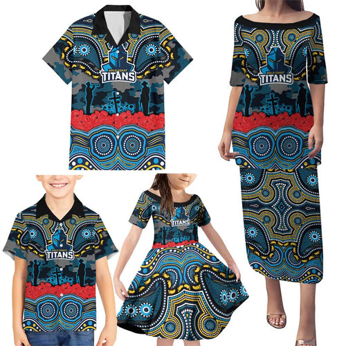 ANZAC Day Gold Coast Titans Family Matching Puletasi and Hawaiian Shirt Military Memorial Aboriginal Indigenous Art