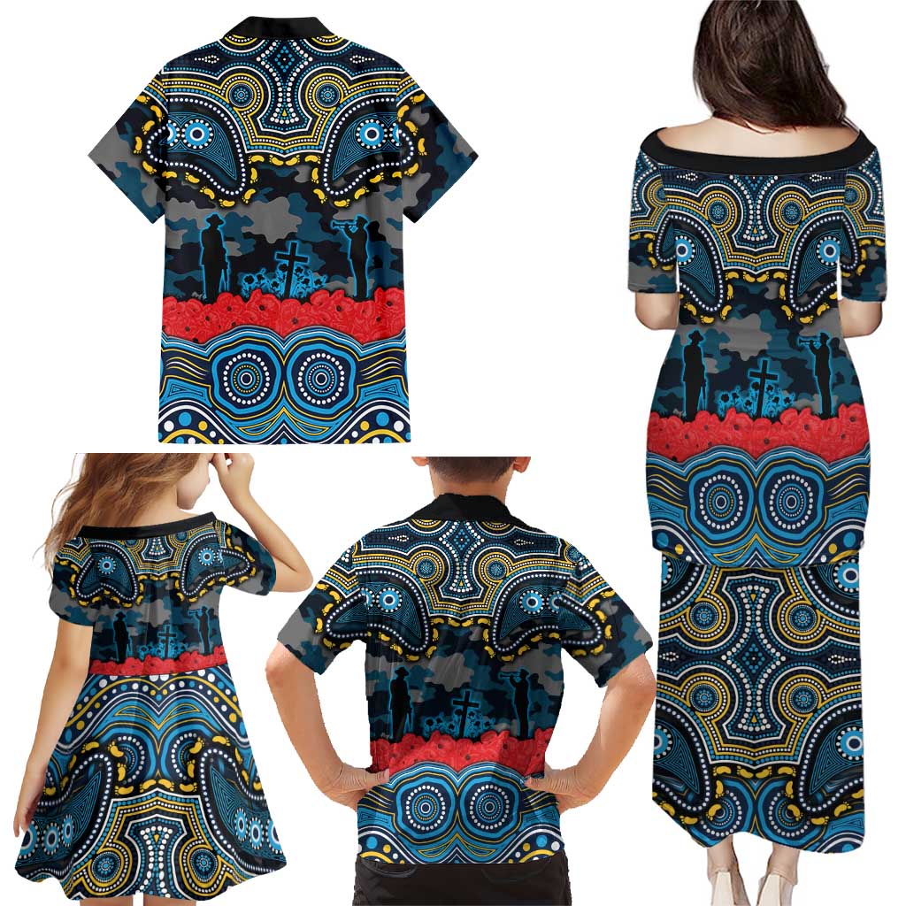 ANZAC Day Gold Coast Titans Family Matching Puletasi and Hawaiian Shirt Military Memorial Aboriginal Indigenous Art