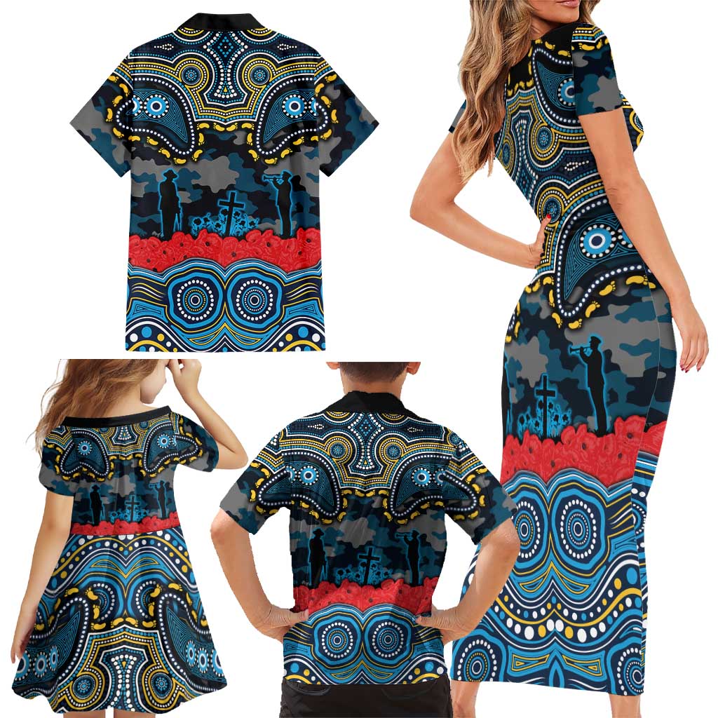 ANZAC Day Gold Coast Titans Family Matching Short Sleeve Bodycon Dress and Hawaiian Shirt Military Memorial Aboriginal Indigenous Art