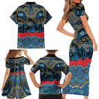 ANZAC Day Gold Coast Titans Family Matching Short Sleeve Bodycon Dress and Hawaiian Shirt Military Memorial Aboriginal Indigenous Art