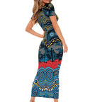 ANZAC Day Gold Coast Titans Family Matching Short Sleeve Bodycon Dress and Hawaiian Shirt Military Memorial Aboriginal Indigenous Art
