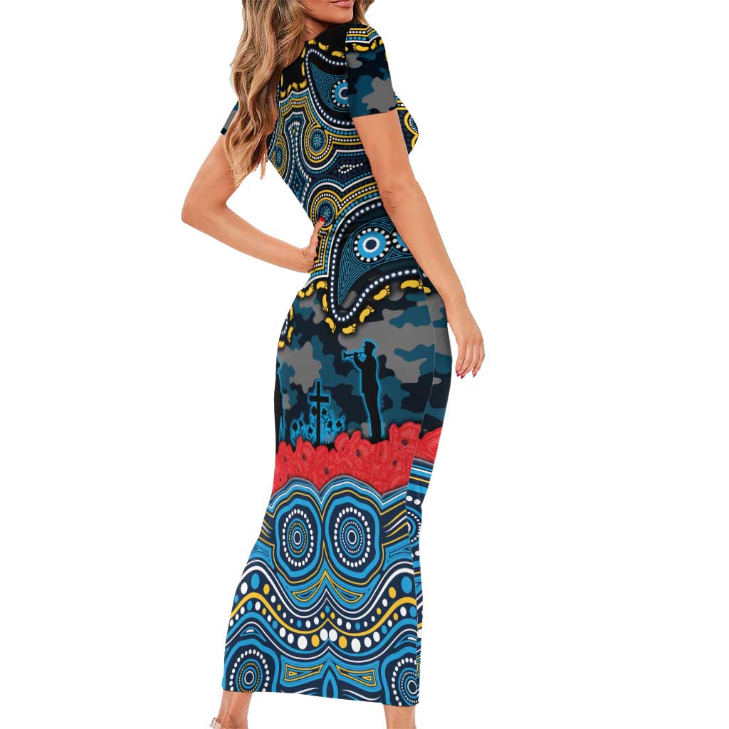 ANZAC Day Gold Coast Titans Family Matching Short Sleeve Bodycon Dress and Hawaiian Shirt Military Memorial Aboriginal Indigenous Art