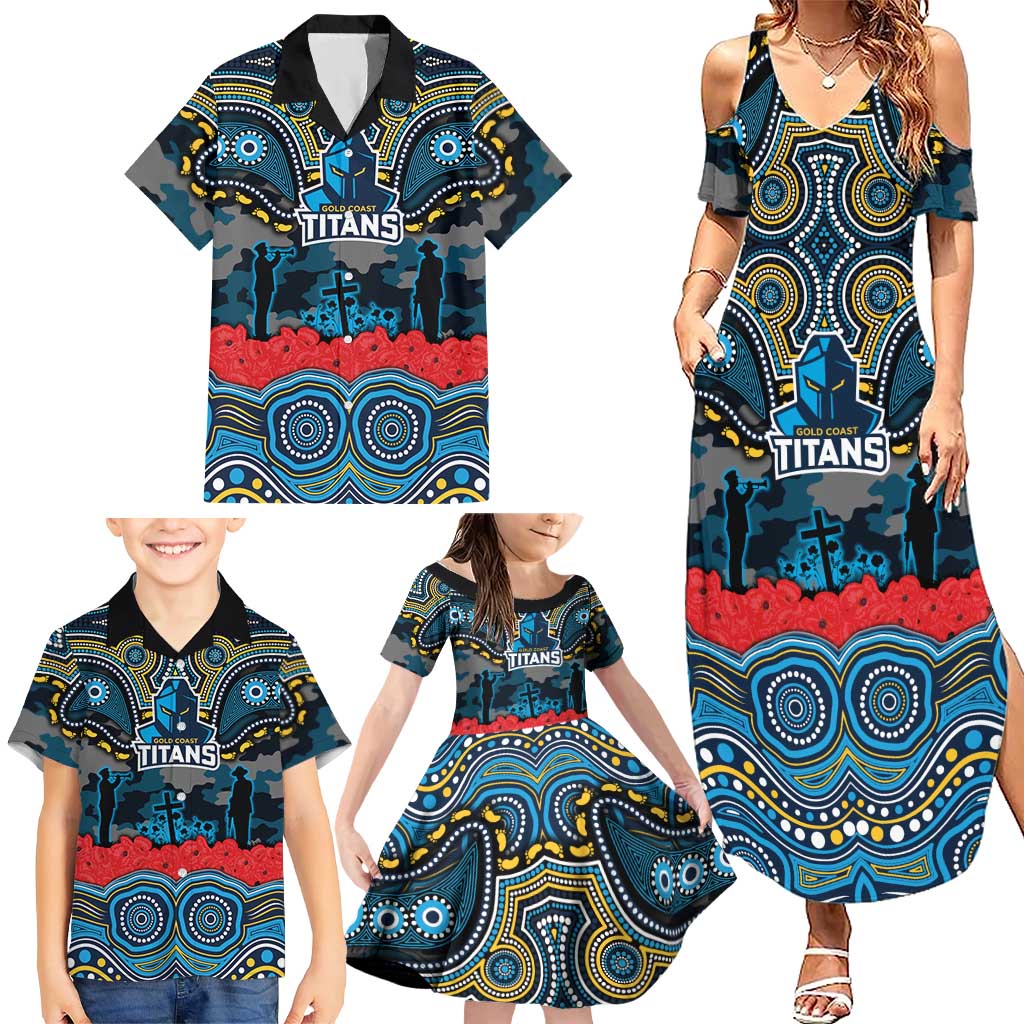 ANZAC Day Gold Coast Titans Family Matching Summer Maxi Dress and Hawaiian Shirt Military Memorial Aboriginal Indigenous Art