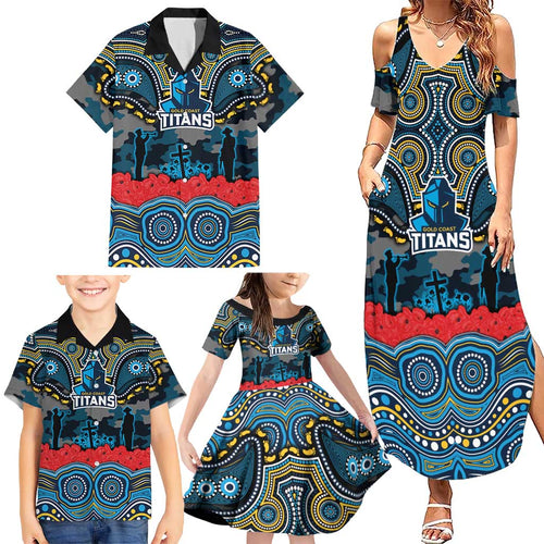 ANZAC Day Gold Coast Titans Family Matching Summer Maxi Dress and Hawaiian Shirt Military Memorial Aboriginal Indigenous Art