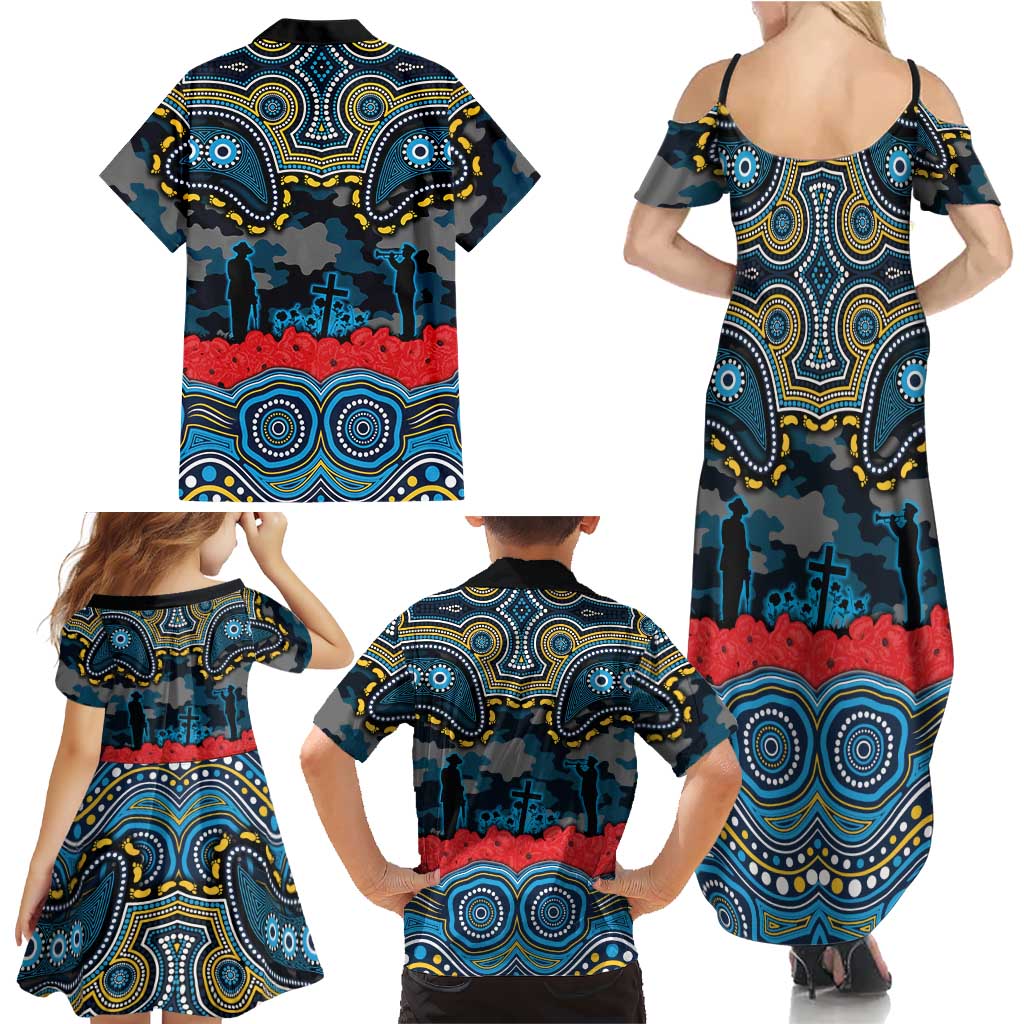ANZAC Day Gold Coast Titans Family Matching Summer Maxi Dress and Hawaiian Shirt Military Memorial Aboriginal Indigenous Art