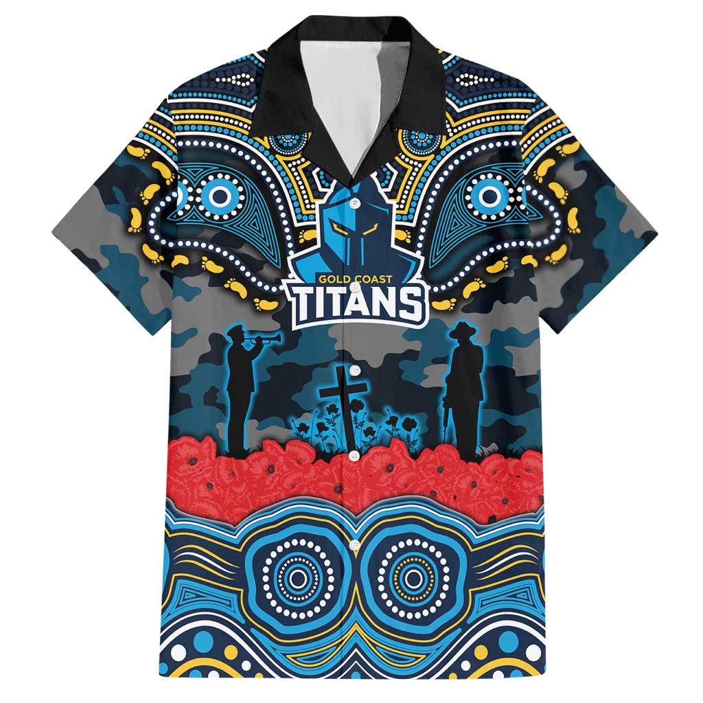 ANZAC Day Gold Coast Titans Hawaiian Shirt Military Memorial Aboriginal Indigenous Art