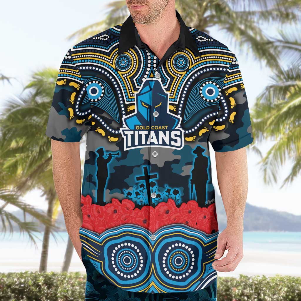 ANZAC Day Gold Coast Titans Hawaiian Shirt Military Memorial Aboriginal Indigenous Art