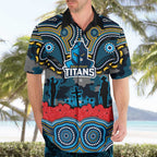 ANZAC Day Gold Coast Titans Hawaiian Shirt Military Memorial Aboriginal Indigenous Art