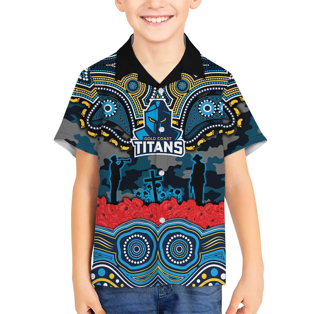 ANZAC Day Gold Coast Titans Hawaiian Shirt Military Memorial Aboriginal Indigenous Art