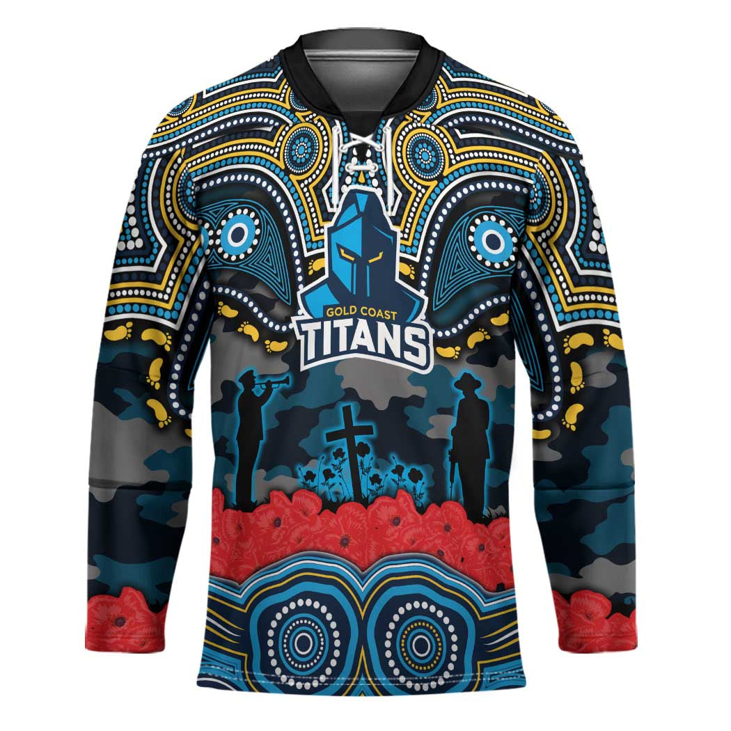 ANZAC Day Gold Coast Titans Hockey Jersey Military Memorial Aboriginal Indigenous Art