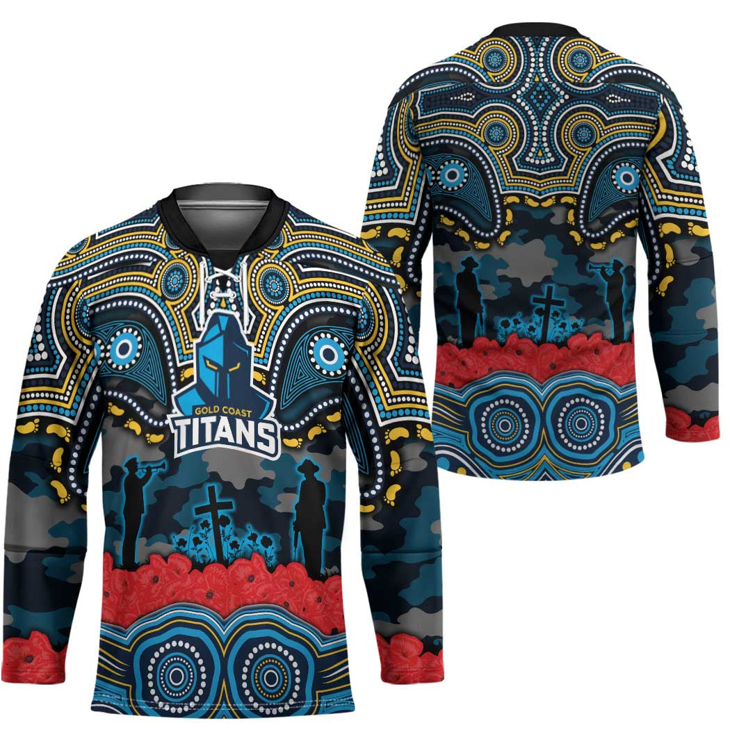ANZAC Day Gold Coast Titans Hockey Jersey Military Memorial Aboriginal Indigenous Art