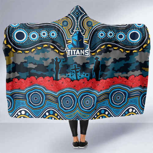 ANZAC Day Gold Coast Titans Hooded Blanket Military Memorial Aboriginal Indigenous Art