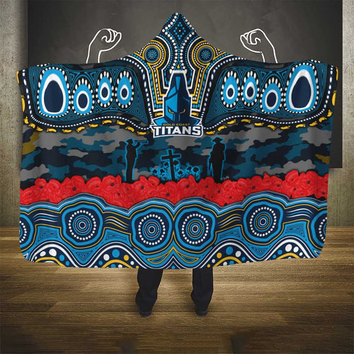 ANZAC Day Gold Coast Titans Hooded Blanket Military Memorial Aboriginal Indigenous Art