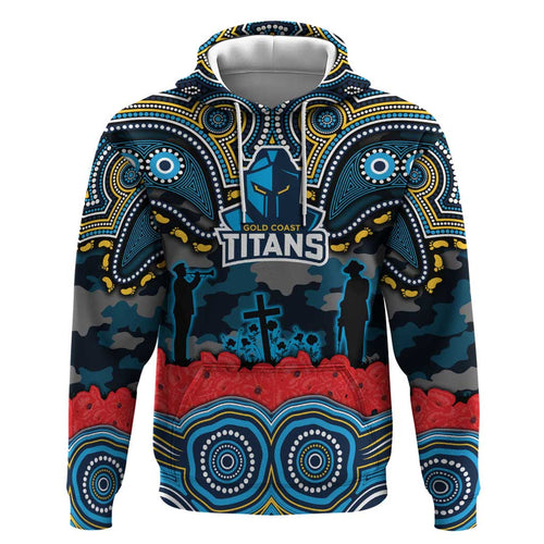 ANZAC Day Gold Coast Titans Hoodie Military Memorial Aboriginal Indigenous Art