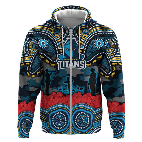 ANZAC Day Gold Coast Titans Hoodie Military Memorial Aboriginal Indigenous Art