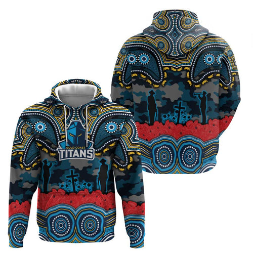 ANZAC Day Gold Coast Titans Hoodie Military Memorial Aboriginal Indigenous Art