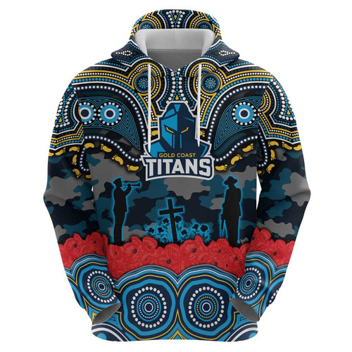 ANZAC Day Gold Coast Titans Hoodie Military Memorial Aboriginal Indigenous Art