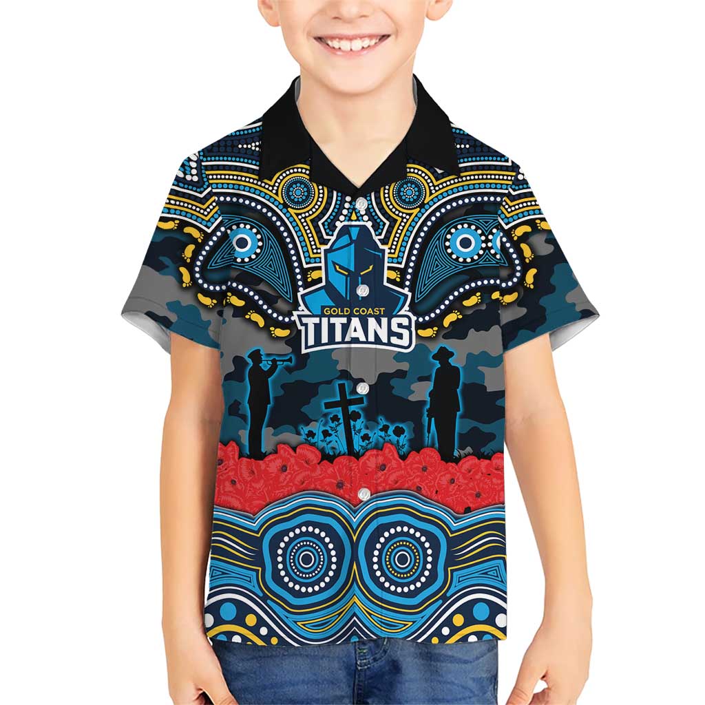 ANZAC Day Gold Coast Titans Kid Hawaiian Shirt Military Memorial Aboriginal Indigenous Art